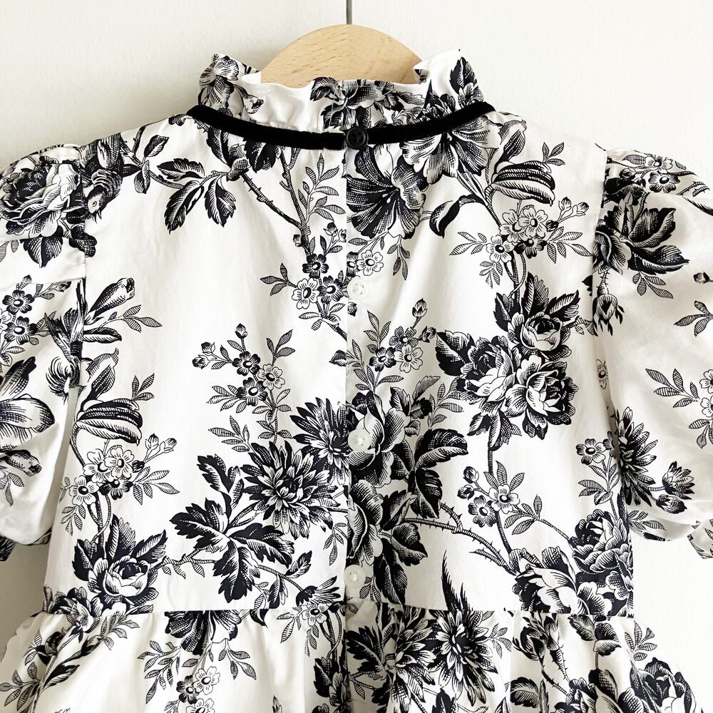 Janie and Jack Girls Dress Sz 4 Floral Print Black White Puff Sleeve Tiered - Picture 6 of 9